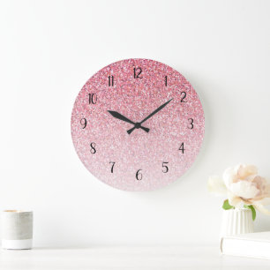 Pink Glitter Ombre Glam Large Clock