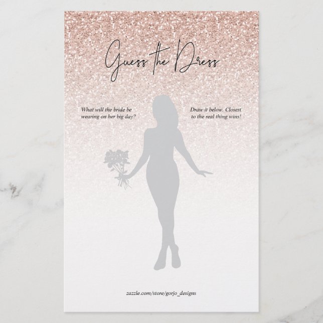 Pink Glitter Ombre Guess Dress Bridal Shower Game (Front)