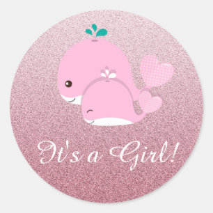 Pink Glitter ombre Its a Girl Baby Shower sticker