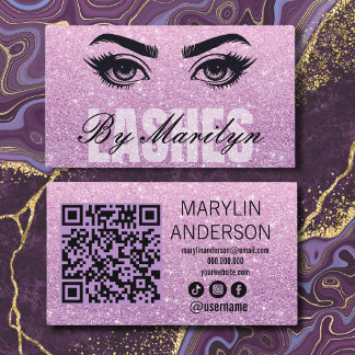 Pink Glitter Ombre Lash Tech QR Code Scannable Business Card
