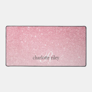 Pink Glitter Ombre Monogrammed Girly Desk Mat