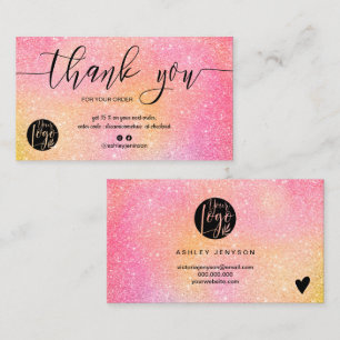 Pink glitter ombre script logo order thank you business card