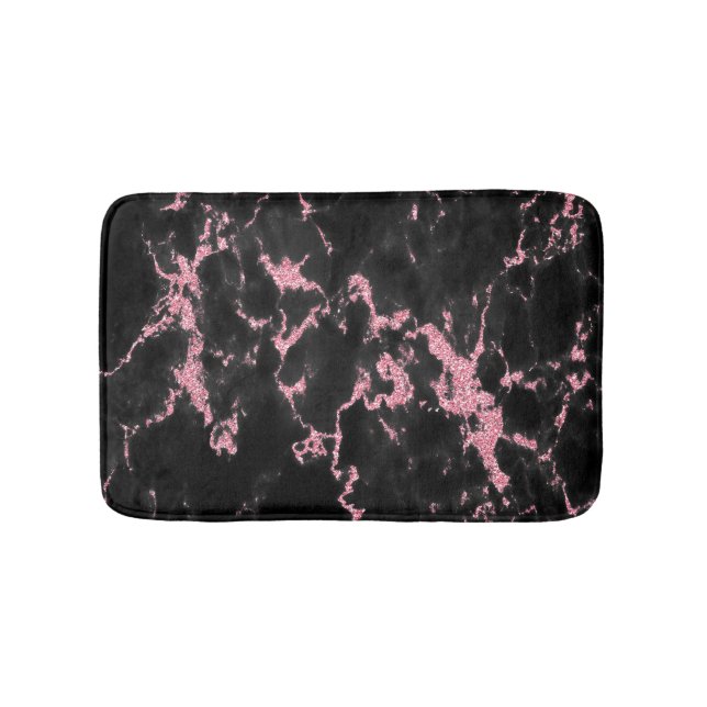 Pink Glitter On Black Background Bath Mat (Front)