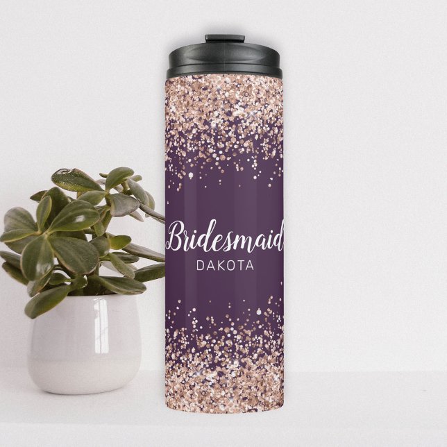 Pink Glitter on Purple Bridesmaid Name Thermal Tumbler (Creator Uploaded)