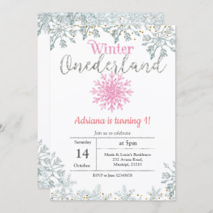 Pink Glitter Onederland Birthday Invitation