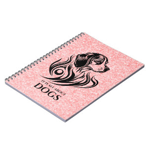 Pink Glitter Ornamental Beagle Head Illustration Notebook