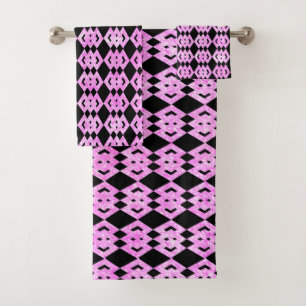 Pink Glitter Overlap Diamond Pattern Bath Towel Set