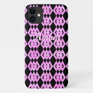 Pink Glitter Overlap Diamond Pattern Personalised iPhone 11 Case