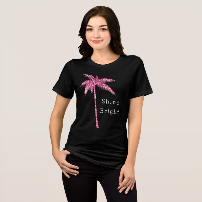 Pink Glitter Palm Tree Tri-Blend Shirt (Front Full)