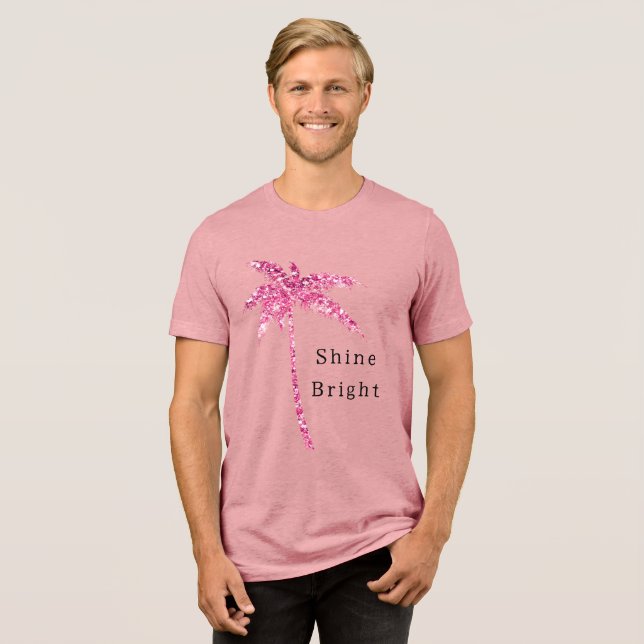 Pink Glitter Palm Tree Tri-Blend Shirt (Front Full)