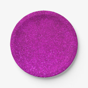 Pink glitter paper plates faux sparkly print