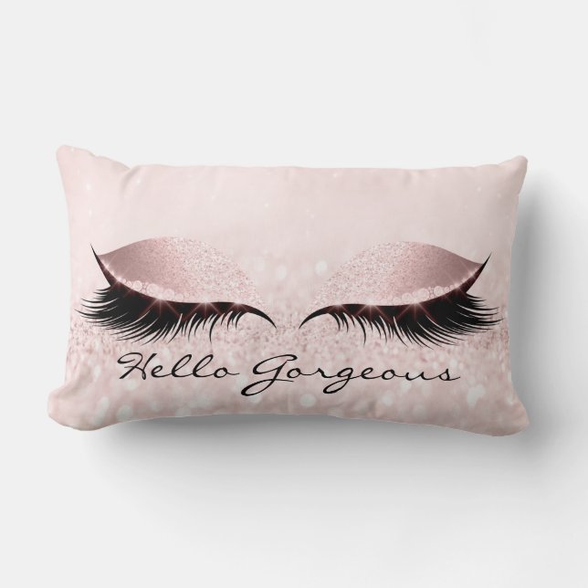 Pink Glitter Pastel Makeup Lashes Hello Gorgeous Lumbar Cushion (Front)