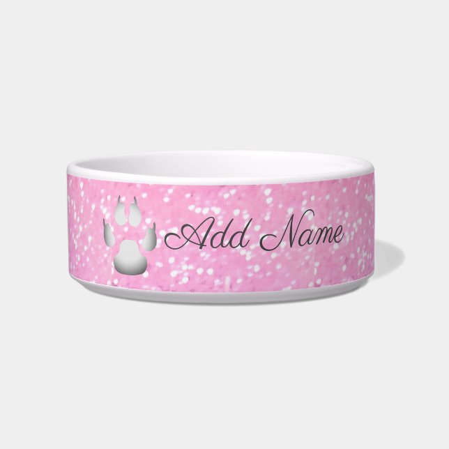 Pink Glitter Paw Print Personalised Bowl (Front)