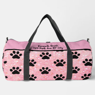 Pink Glitter Paw Print Pet monogram personalise Duffle Bag