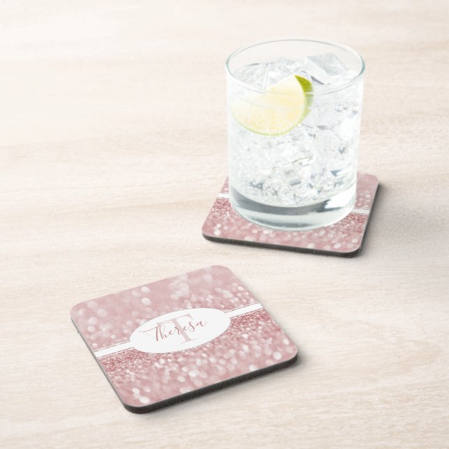 Pink Glitter Personalise Plastic Coaster (Right Side)