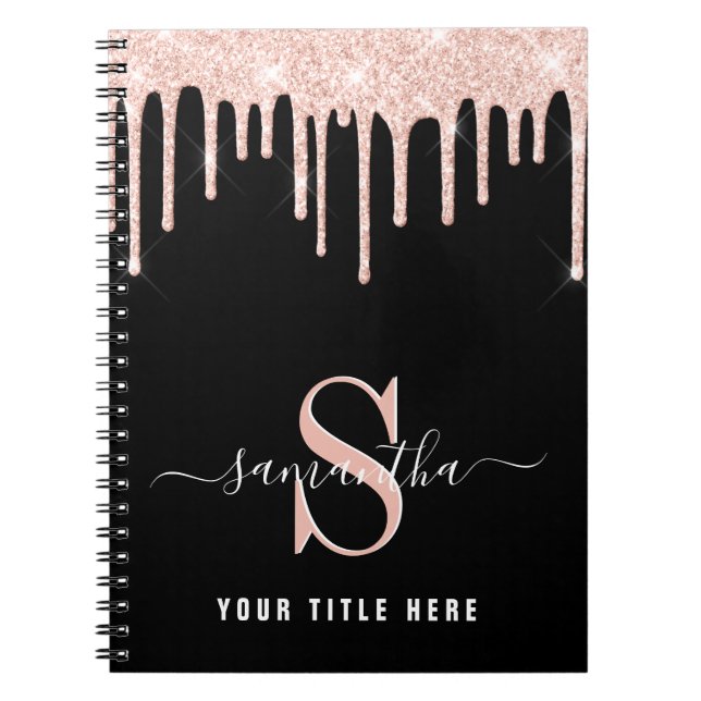 Pink Glitter Personalised Black Notebook (Front)