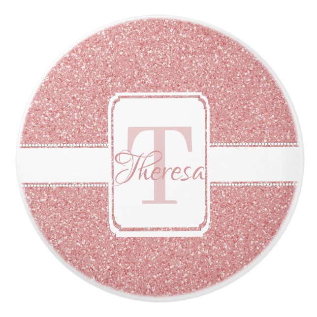 Pink Glitter Personalised Ceramic Pull (Front)