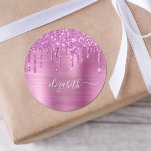Pink Glitter Personalised Classic Round Sticker