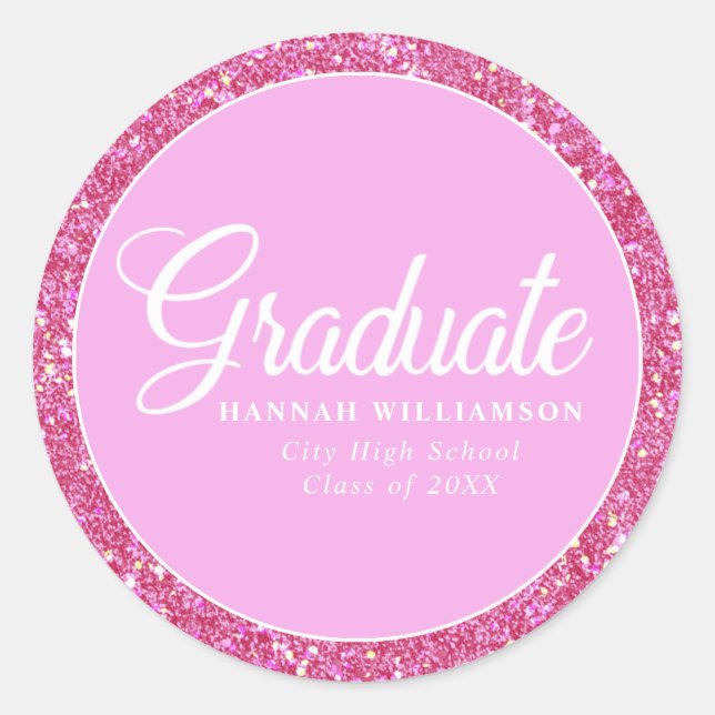 Pink Glitter Personalised Graduation Envelope Seal (Front)