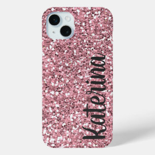 Pink Glitter Personalised with Your Name. iPhone 15 Mini Case