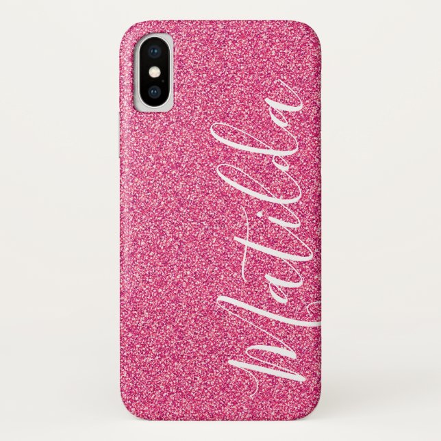 Pink Glitter Personalized Name Script Case-Mate iPhone Case (Back)