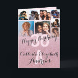 Pink Glitter Photo Collage Happy Birthday Card<br><div class="desc">This cool and cute happy birthday greeting card is perfect for any friend or family member. It features eight customisable photograph pictures with a monogram name and the quote, "Happy Birthday, " on top of a blush pink "30" (which can be changed to any age) on top of a faux...</div>