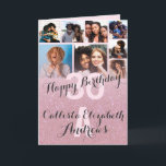 Pink Glitter Photo Collage Happy Birthday Card<br><div class="desc">This cool and cute happy birthday greeting card is perfect for any friend or family member. It features eight customisable photograph pictures with a monogram name and the quote, "Happy Birthday, " on top of a blush pink "30" (which can be changed to any age) on top of a faux...</div>