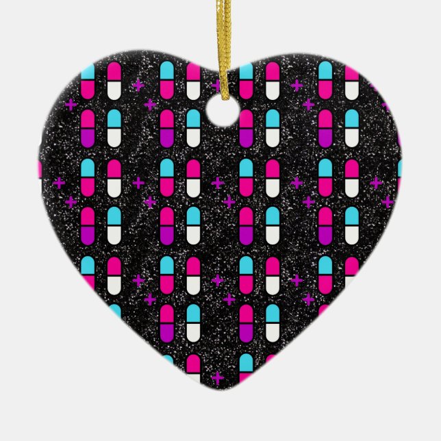 pink glitter pills ceramic tree decoration (Front)