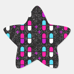 pink glitter pills star sticker