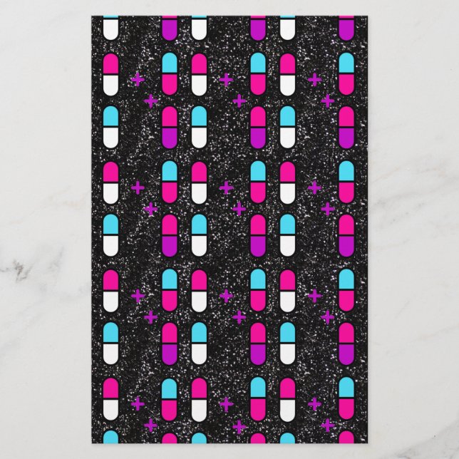 pink glitter pills stationery (Front)