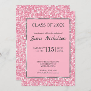 Pink Glitter Pink-Silver Frame Invitation