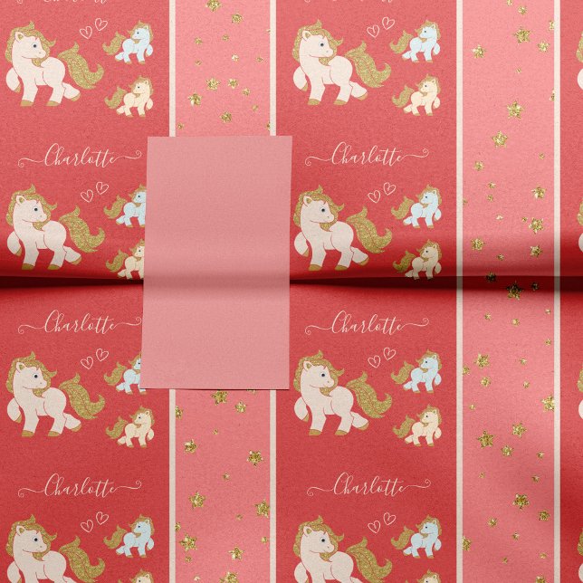 Pink Glitter Ponies with First Name Little Girl Tissue Paper (Creator Uploaded)