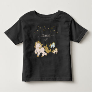 Pink Glitter Ponies with First Name Little Girl Toddler T-Shirt
