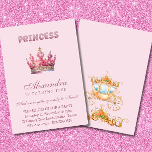 Pink Glitter Princess Crown Fairytale Birthday Invitation