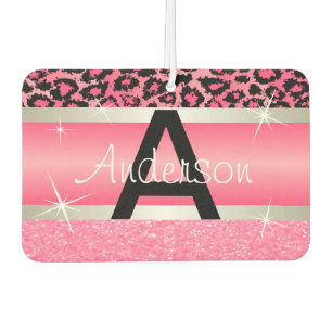 Pink Glitter Print & Leopard Animal   Personalise Car Air Freshener