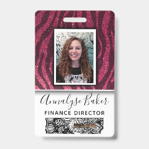 Pink Glitter Professional CNA Nurse Photo Name ID Badge