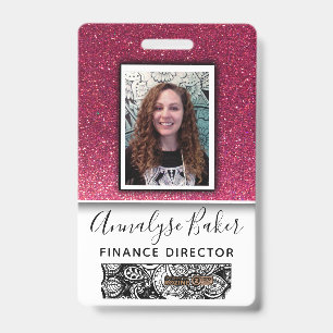 Pink Glitter Professional Employee Photo Name ID Badge