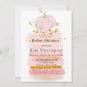 Pink Glitter Pumpkin Girl Baby Shower Invitation