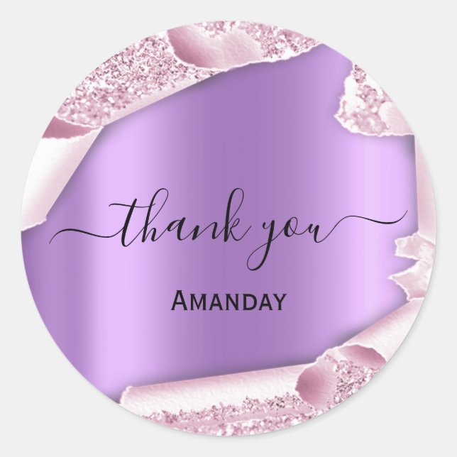 Pink Glitter Purple  Bridal Sweet16th  Thank You Classic Round Sticker (Front)