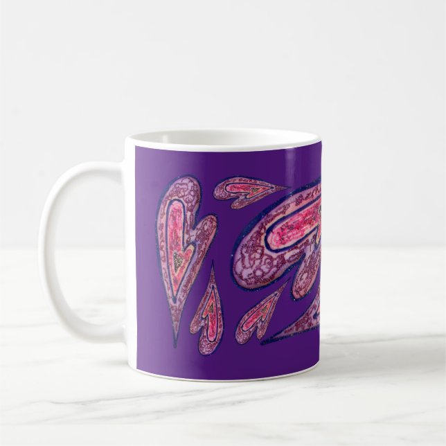  Pink Glitter Purple Hearts Custom Coffee Cups (Left)