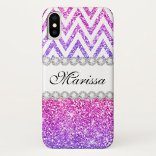 Pink Glitter Purple Ombre Elegant White Chevrons Case-Mate iPhone Case