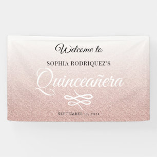 Pink Glitter Quinceañera 15th Birthday Welcome Banner