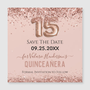 Pink Glitter Quinceanera Magnetic Card