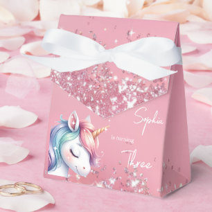 Pink Glitter Rainbow Unicorn Birthday Favour Box