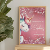 Pink Glitter Rainbow Unicorn Birthday Welcome
