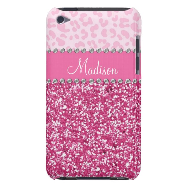 Pink Glitter Rhinestone Leopard BLING Case (Back)