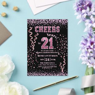 Pink Glitter Rhinestones 21st Birthday Party Acrylic Invitations