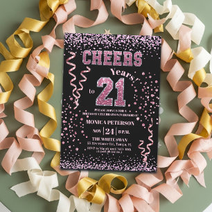 Pink Glitter Rhinestones 21st Birthday Party  Invitation
