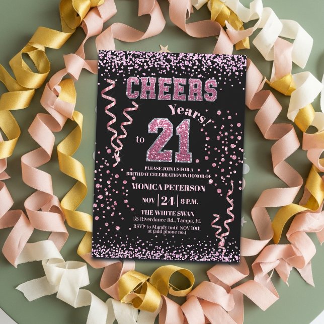 Pink Glitter Rhinestones 21st Birthday Party  Invitation (Creator Uploaded)