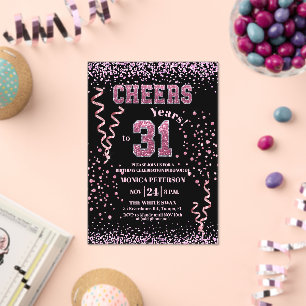 Pink Glitter Rhinestones 31st Birthday Party Acrylic Invitations